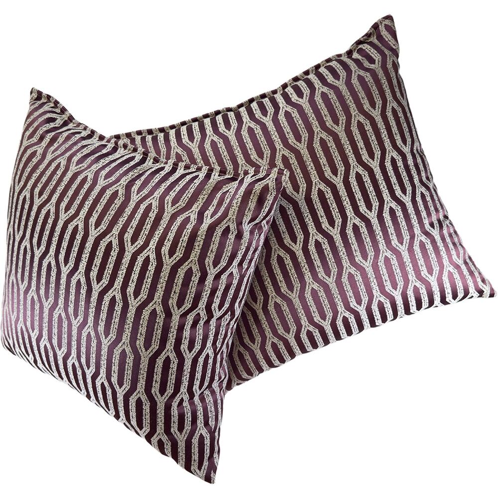 Set of 2 Square Designer Throw Pillows Burgundy Lattice Contemporary 18" x 18"